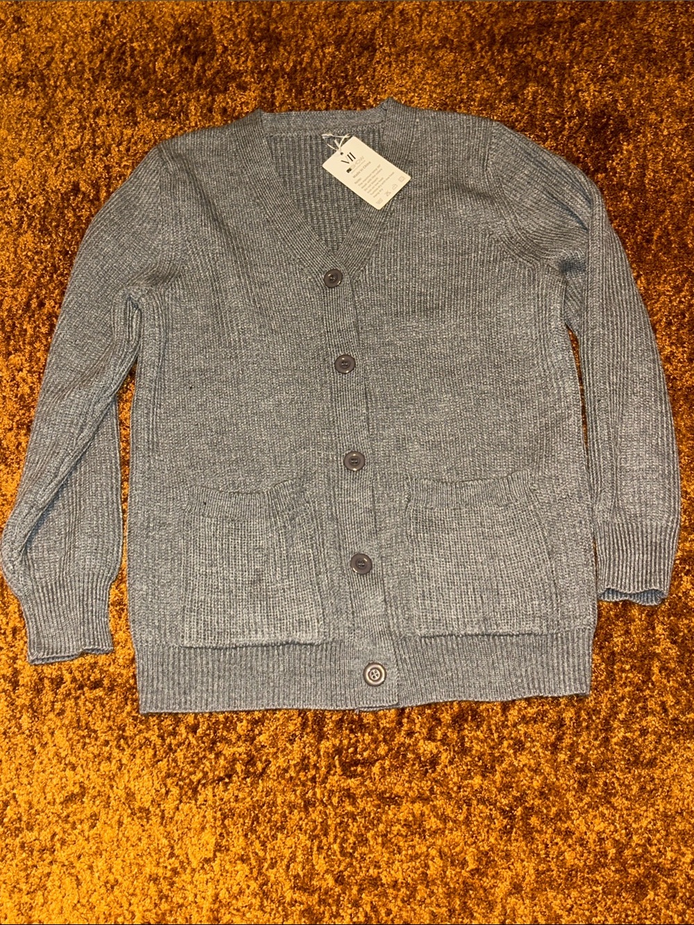 Women’s Gray V-Neck Button Cardigan Sweater